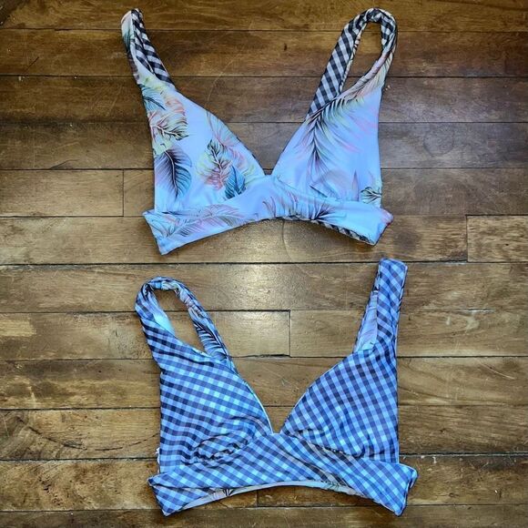 Raisins, Pacifica Reversible Island Bikini Top, Gingham Checkers, Women’s Small - Picture 2 of 13